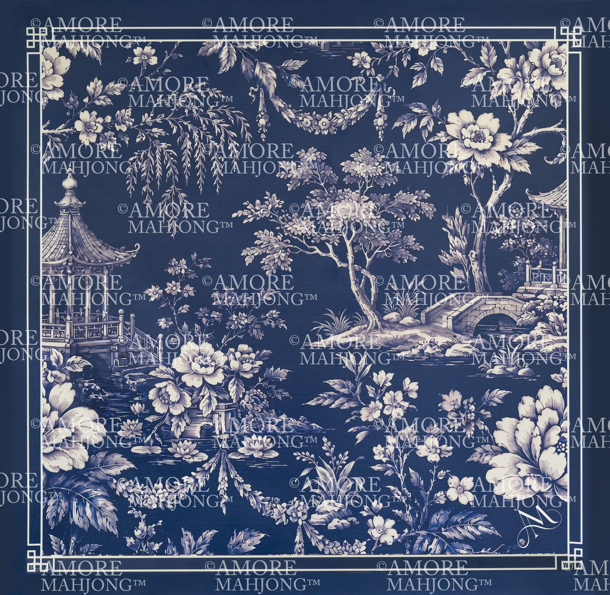 Dark Chinoiserie Mahjong Mat (Leatherette)