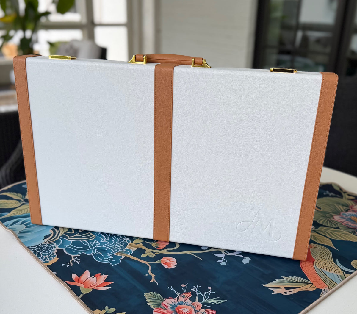 Travel Case: Soft White with Saddle Trim/ Warm Neutral Lining