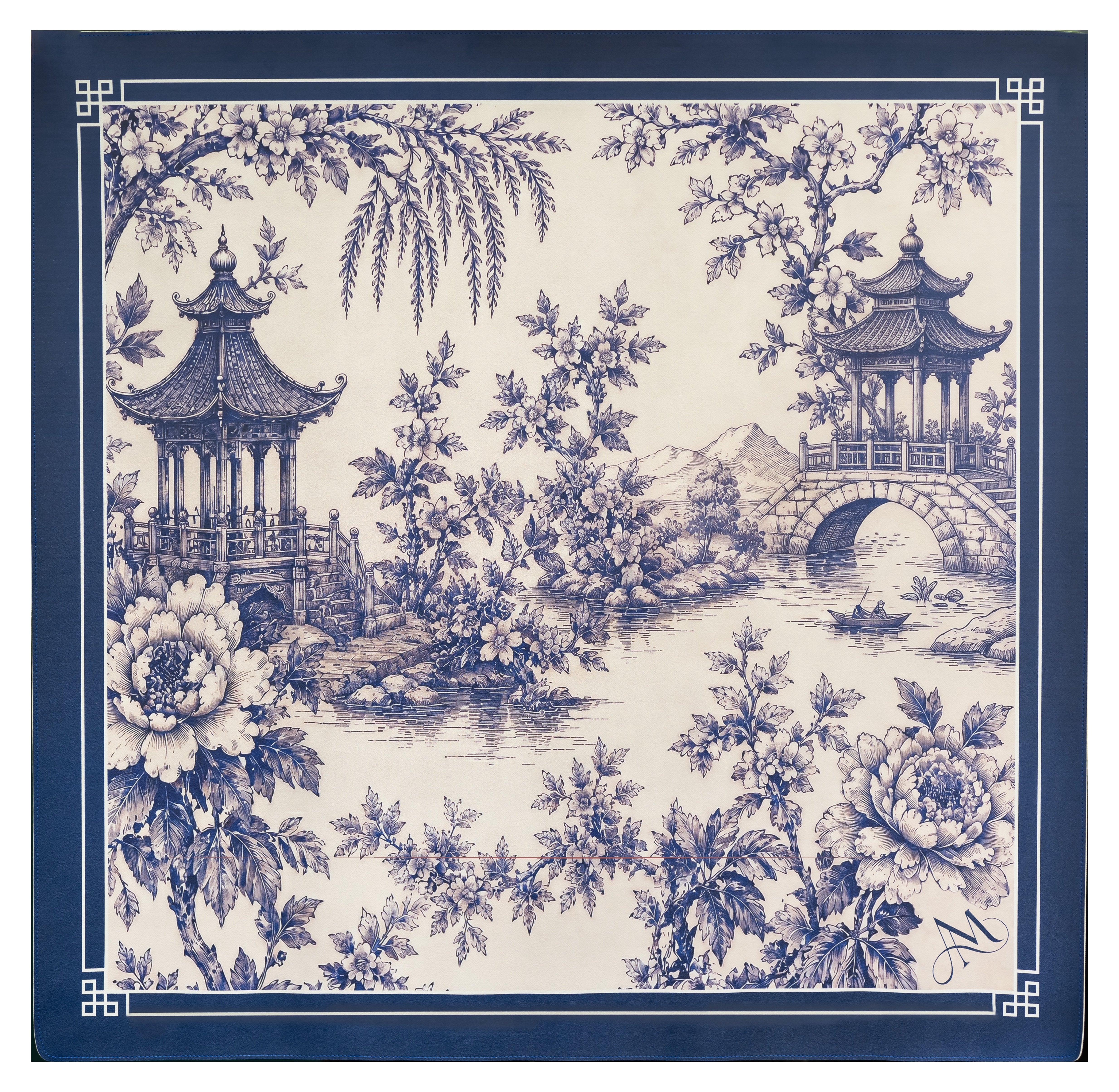 French Blue Chinoiserie Mahjong Mat (Leatherette)