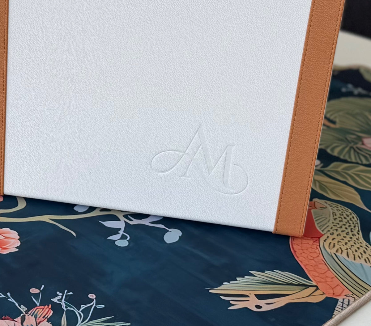 Travel Case: Soft White with Saddle Trim/ Warm Neutral Lining
