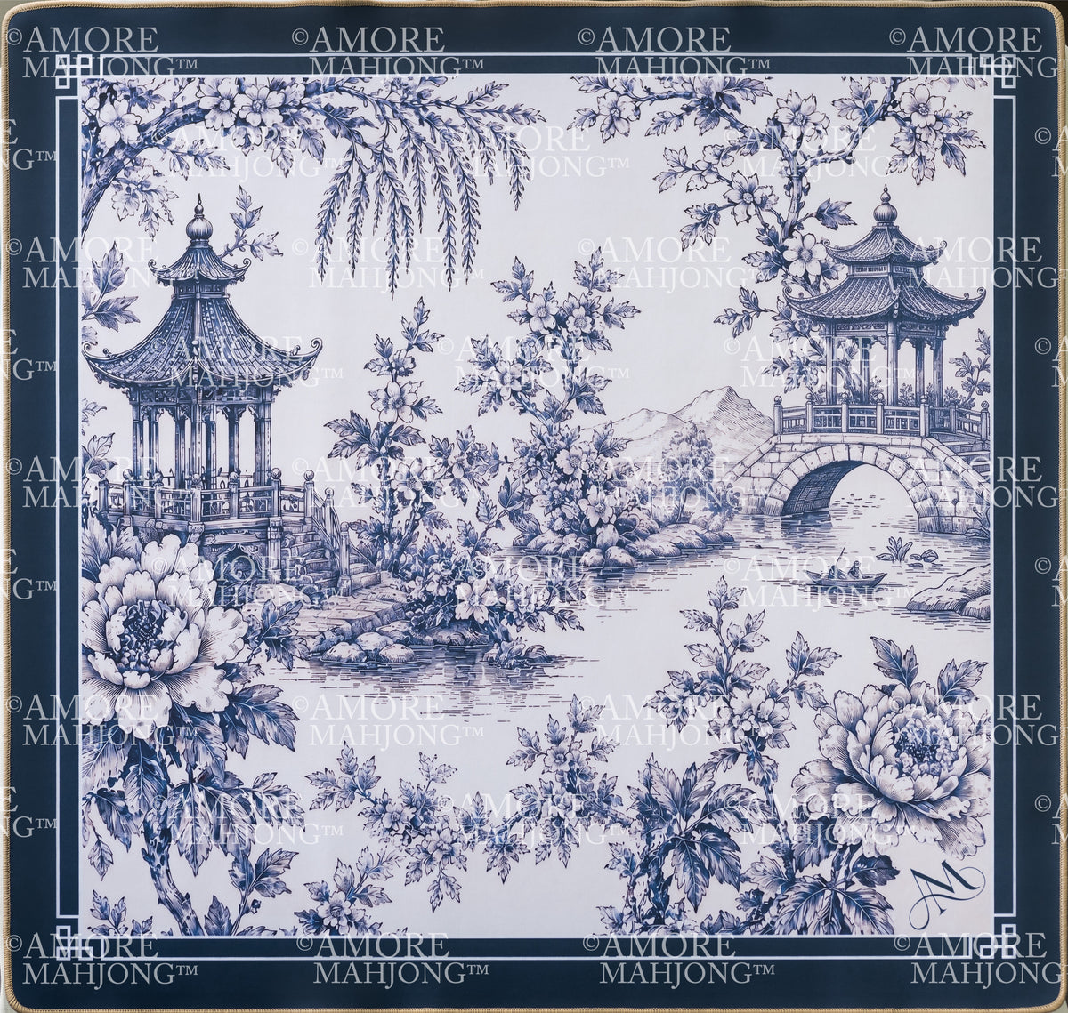 French Blue Chinoiserie Mahjong Mat