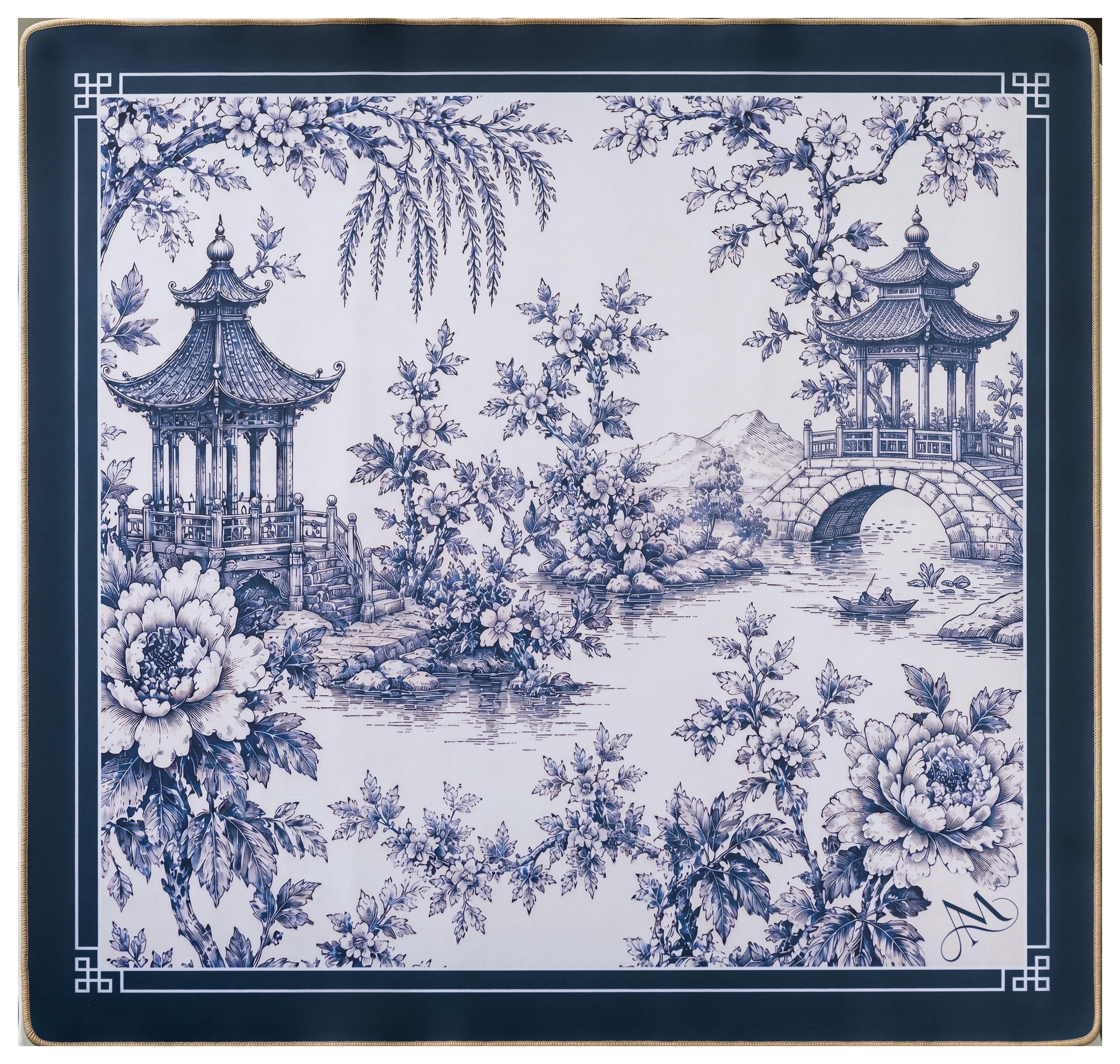 French Blue Chinoiserie Mahjong Mat